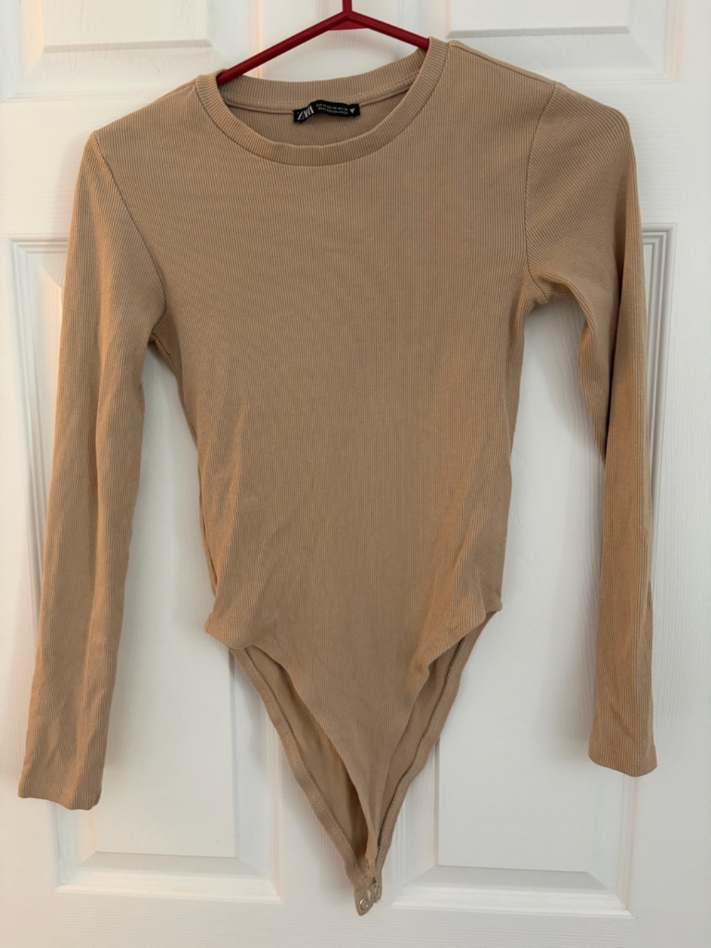 Zara Beige Ribbed Long-Sleeve Kids One-Piece Bodysuit